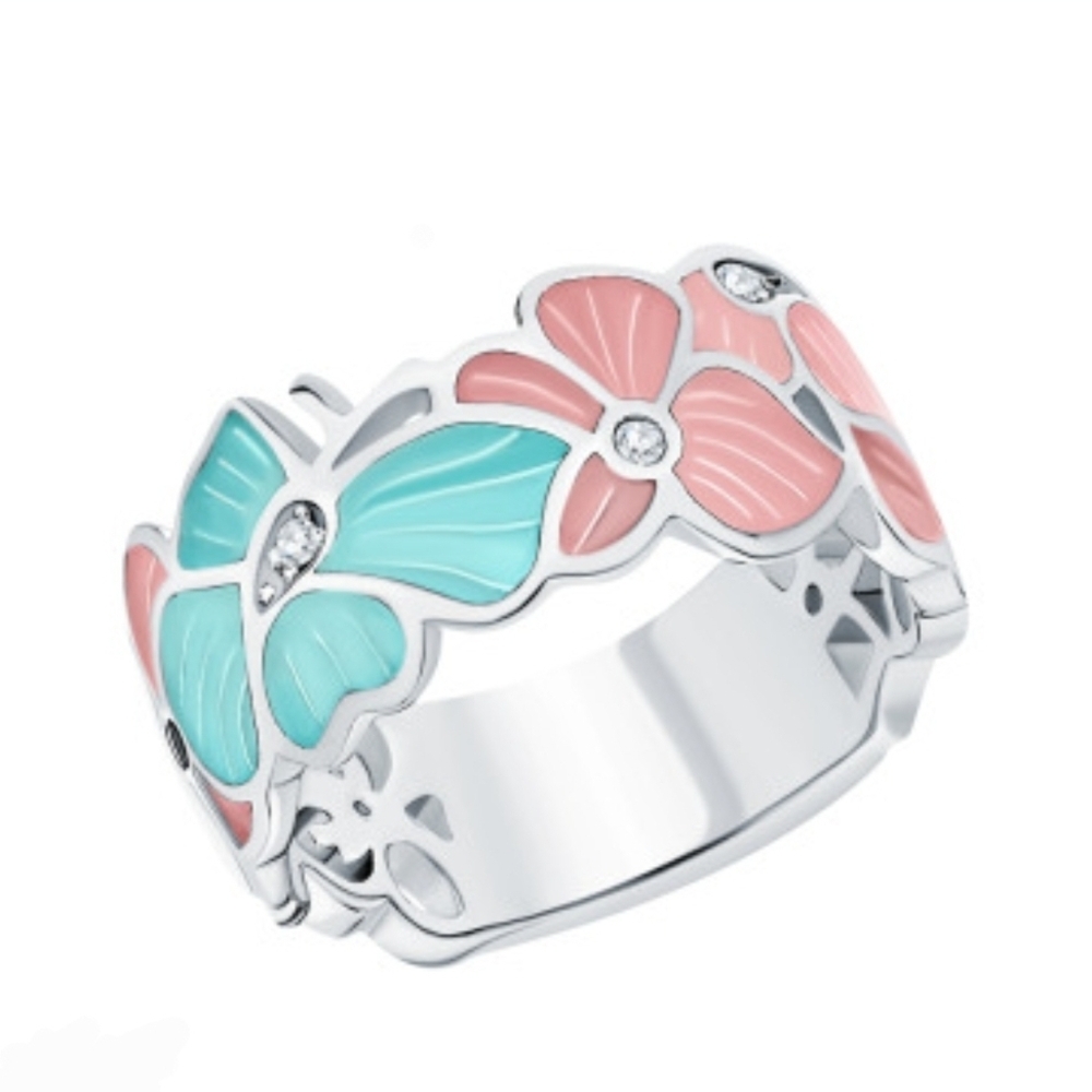 Floral Butterfly Ring in Pink and Blue